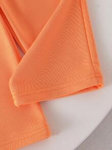 SHEIN Playful Pals 2 件套女婴彩色蝴蝶结刺绣运动衫和橙色裤子套装，时尚秋季服装 - 橘色 - 查看 4