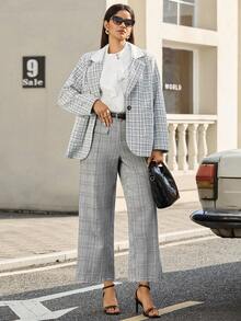 Zelara Plus-Size Women's Autumn And Winter Christmas Women's Checked Pant High-Waisted Loose Casual And Old-Fashioned Style Pants For Go Out For Leisure Commuting Pants Elegant For Women Pants Women's Suit Blazer For Women Office For Women Pants Suit Tweeds - Multicolor - View 7