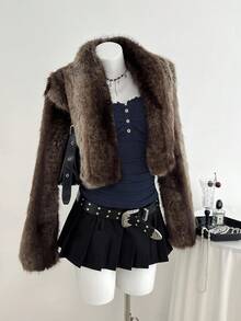 SHEIN Unity 女式休闲纯色褶皱方领 T 恤 - 藏蓝色 - 查看 6