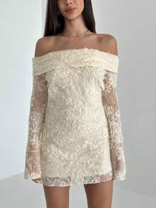 Aloruh Rochie mini elegantă pentru femei, cu umeri goi, culoare solidă, mulată