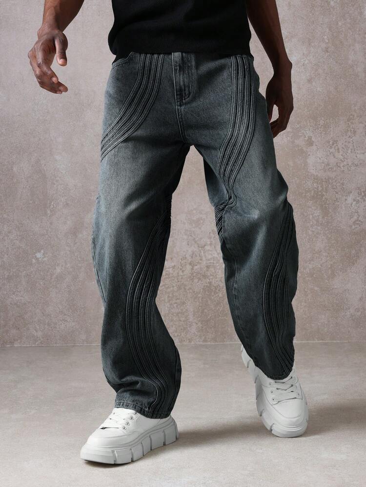 Loose Fit Jeans With Curved Seam Details