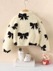 SHEIN 少女图案立领长袖拉链高领保暖泰迪夹克，羊毛开衫，温暖舒适，非常适合秋冬季休闲日常穿着和上学日常