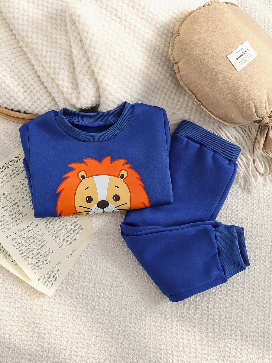 Infant Boys' Lion Head Casual Cute Sweatshirt Set, Autumn/Winter - Blue - View 1