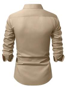 Manfinity Mode 男士撞色商务休闲长袖衬衫 - 卡其色 - 查看 2