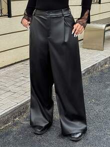 Dazy Plus Pantaloni casual eleganti e versatili in pelle PU di taglia comoda