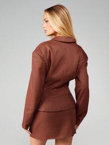 MISSGUIDED Tapered Waist Blazer Check Pattern Professional Workwear Office Long Sleeve Button Front - Multicolor - View 2
