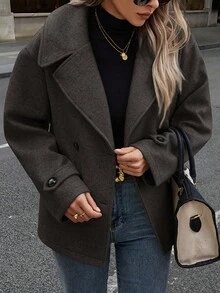 EMERY ROSE Women's Casual Loose Batwing Lapel Overcoat, Autumn/Winter - Chocolate Brown - View 4