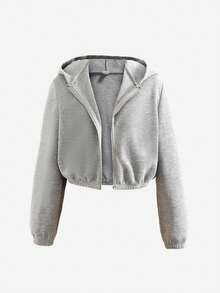 SHEIN Ensemble adolecente minimaliste décontracté : cardigan à capuche, veste courte, débardeur et pantalon évasé - Kaki - Voir 6