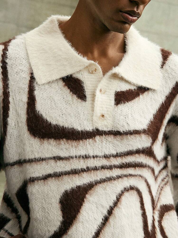 Maglione a mezza chiusura lampo con collo polo, maniche lunghe e spalle scese, a blocchi di colore, del marchio AKNOTIC, per uomo