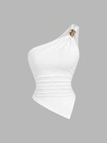 Sweetra Women's Solid Color Casual Shoulder Top, Summer - Multicolor - View 7