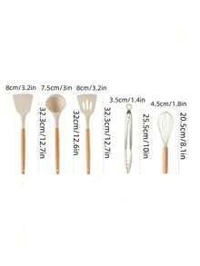 Cirelle 1件/3件厨房用具，不粘硅胶烹饪用具，木柄硅胶铲和勺子，耐热硅胶铲，家用汤勺，烹饪铲，前蛋铲，煎勺