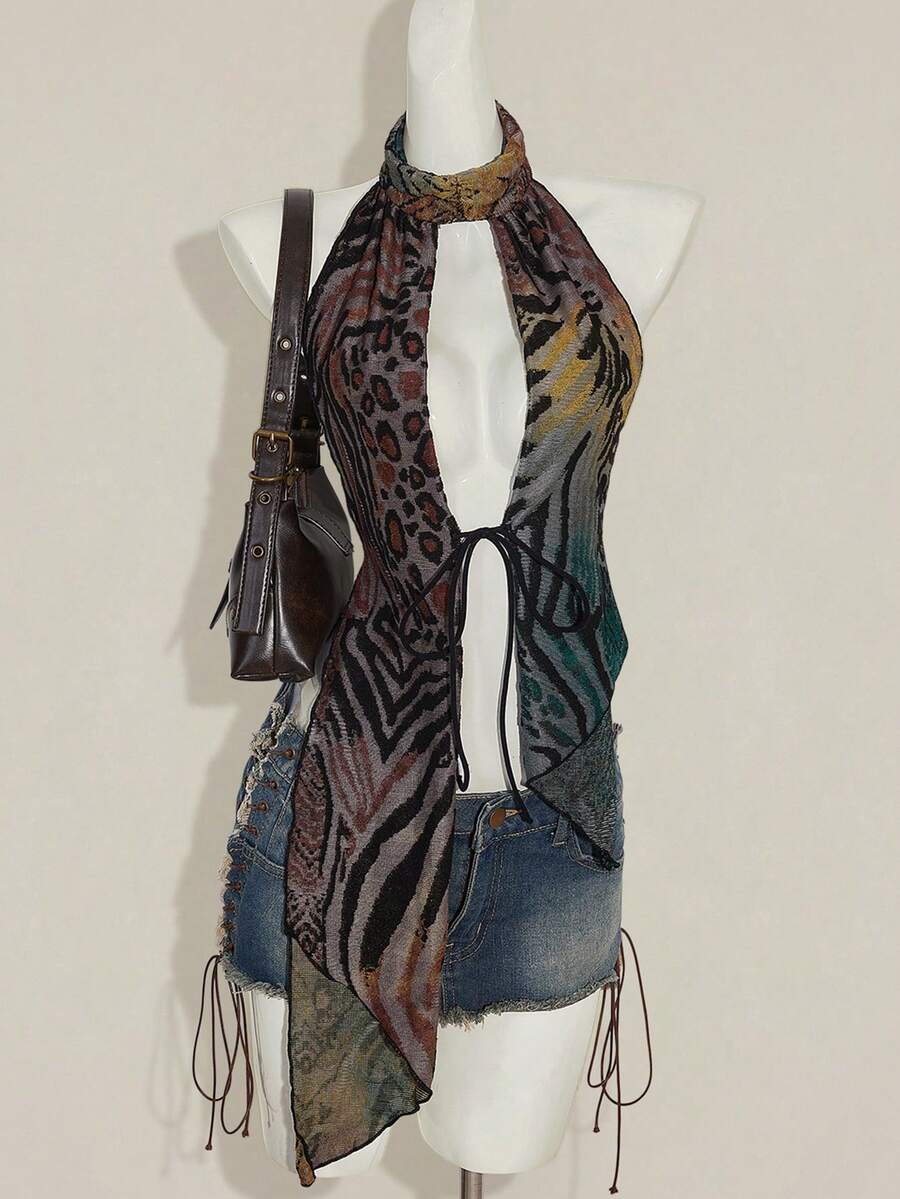 SHEIN ICON Women's Sexy Ombre Leopard Print Backless Halter Top, Summer - Multicolor - View 1