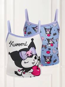 HELLO KITTY AND FRIENDS | SHEIN 年轻女孩夏季撞色装饰卡通图案修身吊带背心 - 紫色 - 查看 1