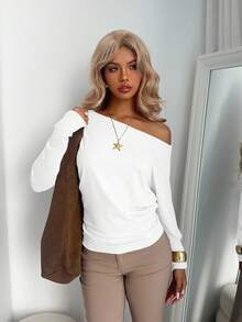 Aloruh Áo thun ôm sát dáng rộng phong cách Mỹ cổ điển, thu/đông - trắng - Xem 7