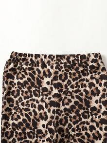 SHEIN 少女针织合身喇叭裤 - 棕色 - 查看 6