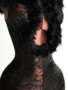 Mistrie Váy ngắn hở vai phối lưới ren gợi cảm cho nữ - màu đen - Xem 6