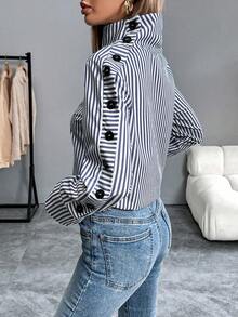 Chiquease Striped Casual Long Sleeve Turndown Collar Single-Breasted Blue Shirt - Royal Blue - View 2