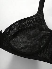 Plus Size Women Lace Patchwork Bra - Black - View 7