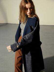 Aveloria Modichic Damen Herbst/Winter Französischer Stil Fischgrätmuster Gürtel Kragen Mantel