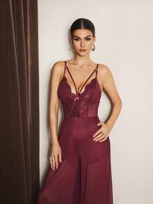 Slumberist Jumpsuit De Cami De Malla Hueco Con Detalles De Encaje