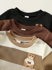 SHEIN 6件套婴儿男女童可爱卡通图案条纹长袖卫衣和运动裤套装，男女通用婴儿服装，冬季 - 彩色 - 查看 4