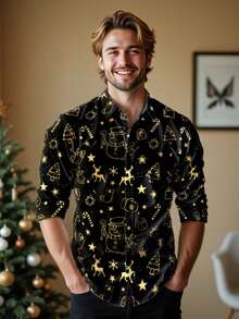 Manfinity VCAY Men's Front Button Long Sleeve All-Over Print Casual Shirt - Black - View 1