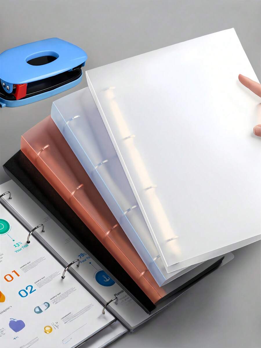 1PC A4 Size Clear PP File Folder 4 Ring D Ring Binder 2 Hole Punched Waterproof Document Organizer For School College Office Work Business Report Thesis Project Planning Meeting Supplies Stationery Organization - 彩色 - 查看 1