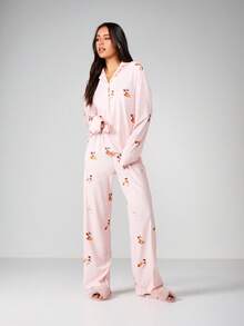 MISSGUIDED Bộ đồ ngủ thoải mái với họa tiết đồ ăn dễ thương cho kỳ nghỉ thư giãn và đồ ngủ - Hồng - Xem 4