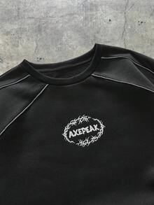 AXEPEAK 男式简约印花圆领长袖套头衫 - 黑色 - 查看 3