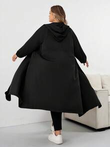 SHEIN CURVE+ Women's Solid Drawstring Hooded Waterproof Long Sleeve Trench Coat Plus Size Hooded Jacket Plus Size Raincoat Curve Fall Jacket 8xl Women Clothes Plus Size Olive Green Jacketfall Clothes For Women,Winter,CURVE PLUS