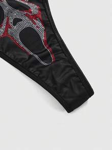 ROMWE Bộ đồ lót nữ không gọng, buộc dây, đính đá hình đầu lâu phong cách Gothic. - Hồng - Xem 4