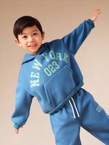 SUMWON Boys Hoodie Sweatpants Set New York Print Casual Wear Tracksuit Winter Fall Activewear - Blue - View 3
