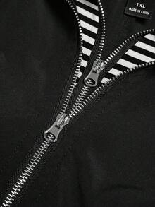 EMERY ROSE Women's Loose Minimalist Contrast Striped Cinched Waist Casual Jacket - Black and White - View 6