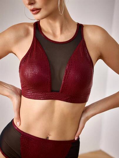 Menodora SHEIN Sport Dam sport-bh i mesh med lappmönster för vardagsbruk
