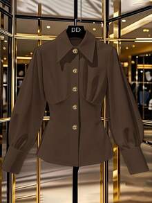 Franclia Premium Quality Waist Cinched Ruched Women Shirt - Coffee Brown - View 1