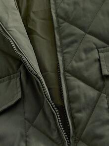 HIMLAND Men's Contrast Color Patchwork Collar Quilted Zip-Up Warm Long Sleeve Quilted Coat, Classic & Versatile For Winter - Multicolor - View 6