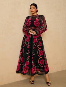 Travachic 女士加大码浪漫优雅针织两件套连衣裙 - 黑色 - 查看 5