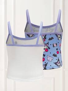 HELLO KITTY AND FRIENDS | SHEIN 年轻女孩夏季撞色装饰卡通图案修身吊带背心 - 紫色 - 查看 2