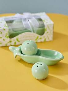 Joivida 1 件陶瓷“Two Peas In A Pod”盐和胡椒瓶套装，12 厘米/4.72 英寸，可爱礼盒，优雅家居装饰，婚礼礼物，厨房配件 - 綠色 - 查看 2