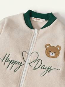 Cozy Pixies 1-Piece Baby Warm Velvet Long-Sleeved Embroidered Love English Bear Head Sleeping Bag Is Suitable For Autumn And Winter, Spring And Summer Wear - Rice apricot - View 8