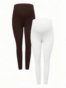 Modmama Pregnant Women's Solid Color Ribbed High Elasticity Casual Leggings - White - View 3