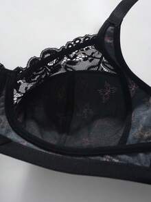 DesireSculpt 1pc Plus Size Lace Patchwork Wireless Bra - Multicolor - View 6