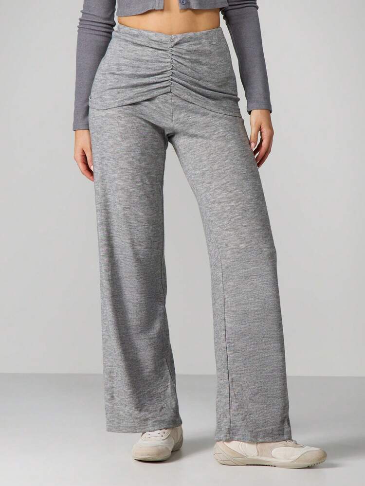 MISSGUIDED Women's High Rise Ruched Wide Leg Palazzo Pants With Gathered Front Detail For Lounge And Casual Wear