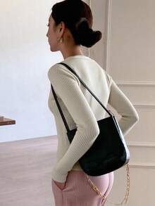 DAZY V-Neck Slim Fit Ribbed Knit Pullover Sweater - White - View 2