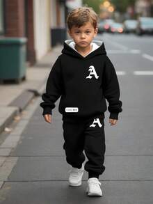 2 件套年轻男童休闲宽松星星印花连帽卫衣，秋冬 - 彩色 - 查看 1