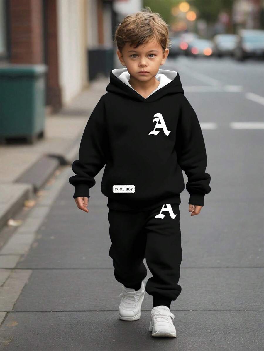 2 件套年轻男童休闲宽松星星印花连帽卫衣，秋冬 - 彩色 - 查看 1