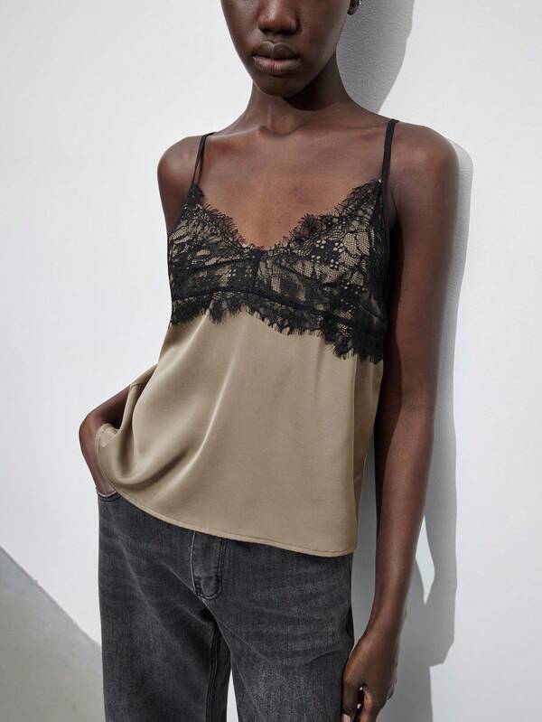 Maija Camiseta sin mangas con cuello de encaje para mujer, elegante para el transporte urbano y los negocios, otoño/invierno