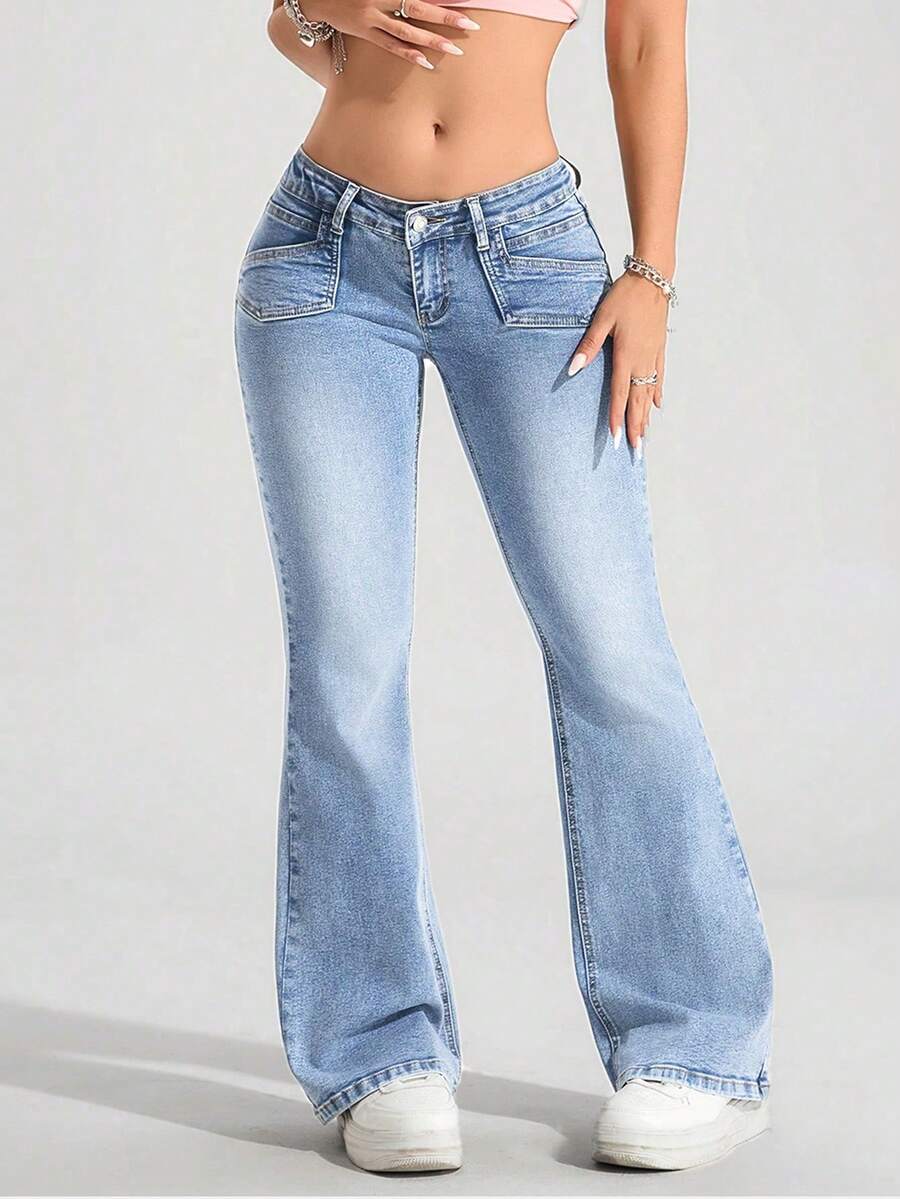 SHEIN ICON Women's Casual Street Fashion Denim Jeans - Light Wash - View 1