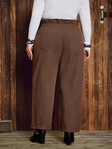 EMERY ROSE 大码休闲复古纯色破洞牛仔裤 - 鏽棕色 - 查看 2