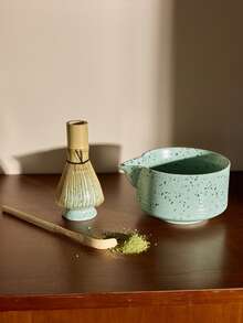 Cirelle 陶瓷抹茶四件套，日式复古抹茶碗，抹茶刷，抹茶杯，粉色碗搅拌勺搅拌器架组合，抹茶套装返校 - 彩色 - 查看 14